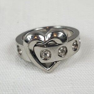 QVC Stainless Steel Heart Clear Stone Accent Ring Sz 14mm US 7